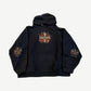 Vintage West Coast Choppers flame hoodie front, black pullover with iron cross flame chest print