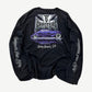 West Coast Choppers longsleeve back graphic of purple low rider car under chrome cross and Long Beach script.