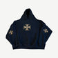 Vintage West Coast Choppers black hoodie front with iron cross Choppers logo on chest and sleeves