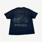 Vintage WCC navy motorcycle tee back, large chopper bike inside Maltese cross with gothic West Coast Choppers.