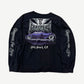 Vintage West Coast Choppers black longsleeve back with purple lowrider car graphic and Long Beach CA text