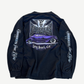 West Coast Choppers black longsleeve back with purple lowrider hot rod print and Long Beach text.