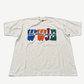 Vintage white WWJD tee with multicolor block-letter What Would Jesus Do chest graphic, front view