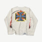 Vintage West Coast Choppers white longsleeve back with large iron cross logo graphic and flame sleeves