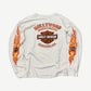 Vintage Harley-Davidson Hollywood California longsleeve back print with bar-and-shield logo and flame sleeve graphics.