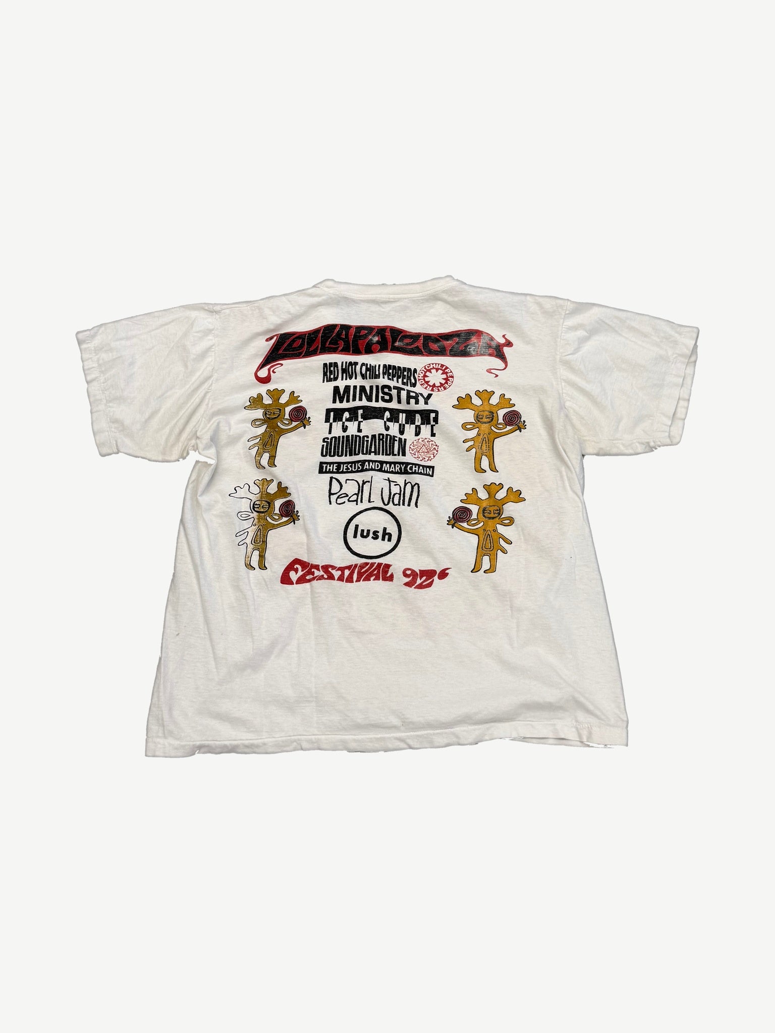 Vintage Lollapalooza 1992 tee back with Red Hot Chili Peppers, Ministry, Soundgarden, Pearl Jam lineup