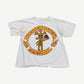 Vintage white Lollapalooza 1992 festival tee front with psychedelic antlered figure circular festival graphic