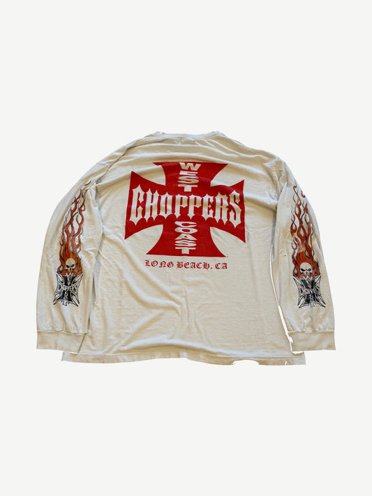 Vintage White West Coast Choppers For Life Flame Longsleeve