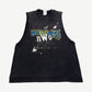 Vintage WWF Wrestlemania NWO cutoff sleeveless tee in faded black with yellow Wrestlemania logo print
