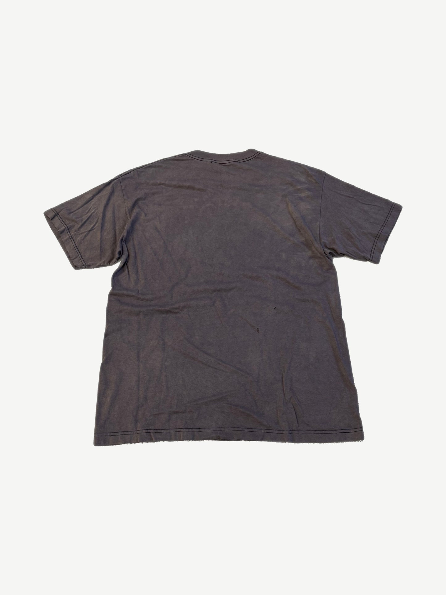 Vintage WWF The Rock tee back view in washed faded black cotton with naturally distressed bottom hem