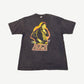 Vintage WWF The Rock tee in faded black with photo print of The Rock and flame-style logo lettering