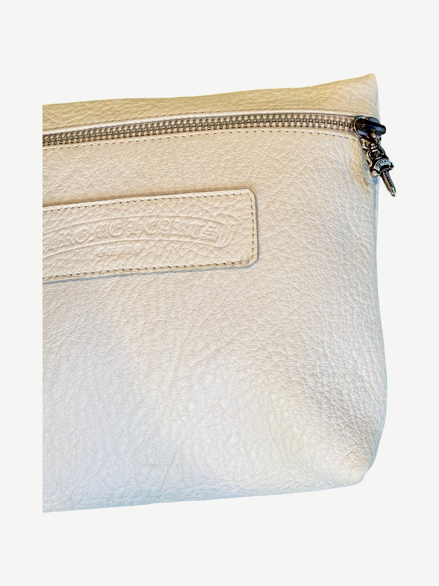White Chrome Hearts Leather Zip Pouch