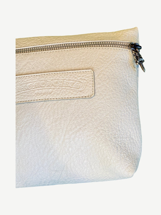 White Chrome Hearts Leather Zip Pouch
